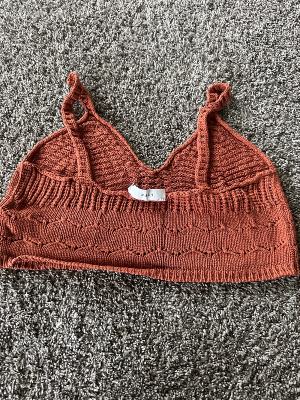 LUSH Small Rust Knit Crochet Bralette Festival Wear - Picture 2 of 5